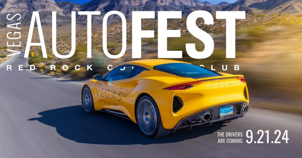 Supercars lined up on the fairway at Vegas Autofest